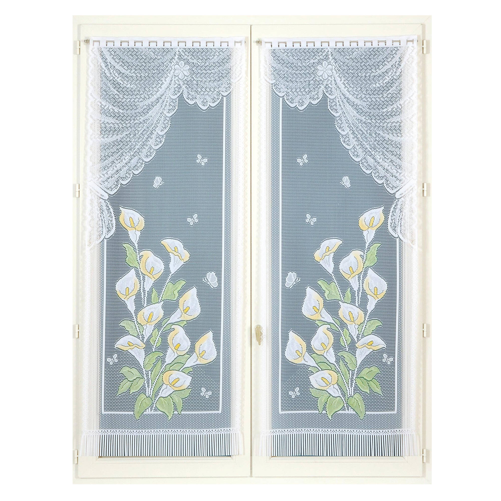Vitrage droit maille dentelle motif arums - la paire