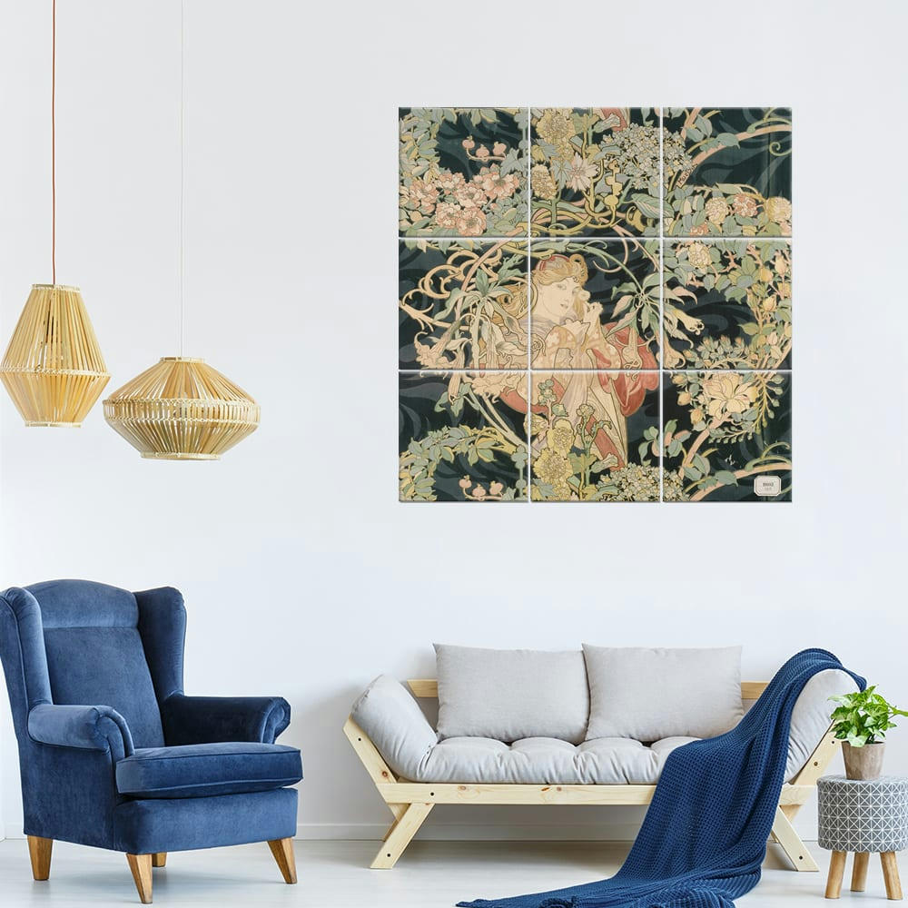 - Tableau Femme à La Marguerite - Alphonse Mucha 150x150cm