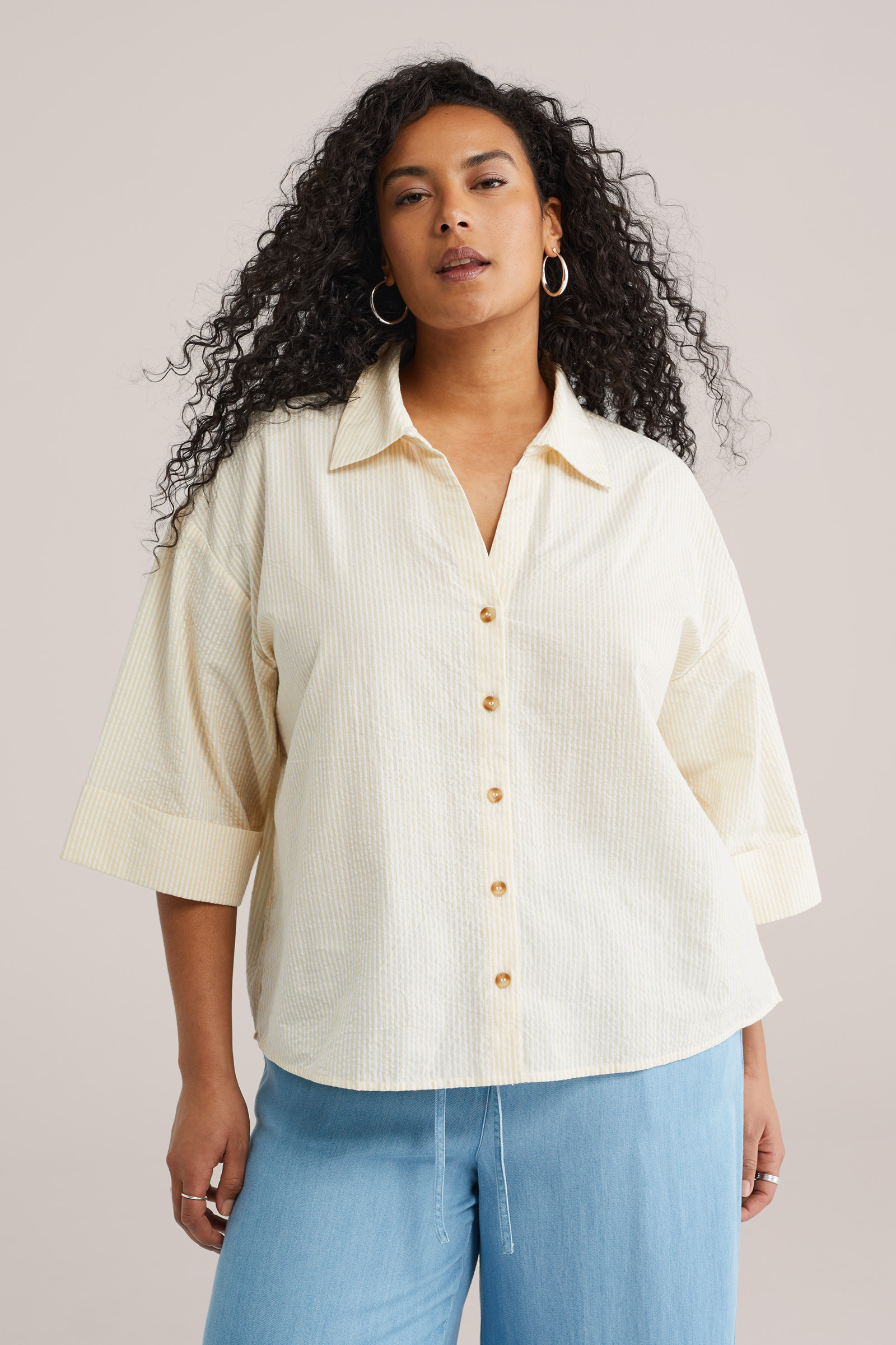 Dames seersucker blouse met streep - Curve