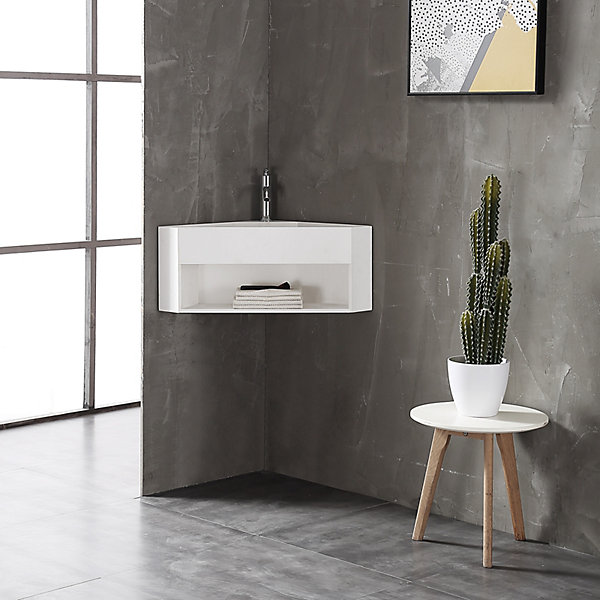 Lave-mains d'angle en fonte minérale TWG70 - blanc mat - 50x50x28cm