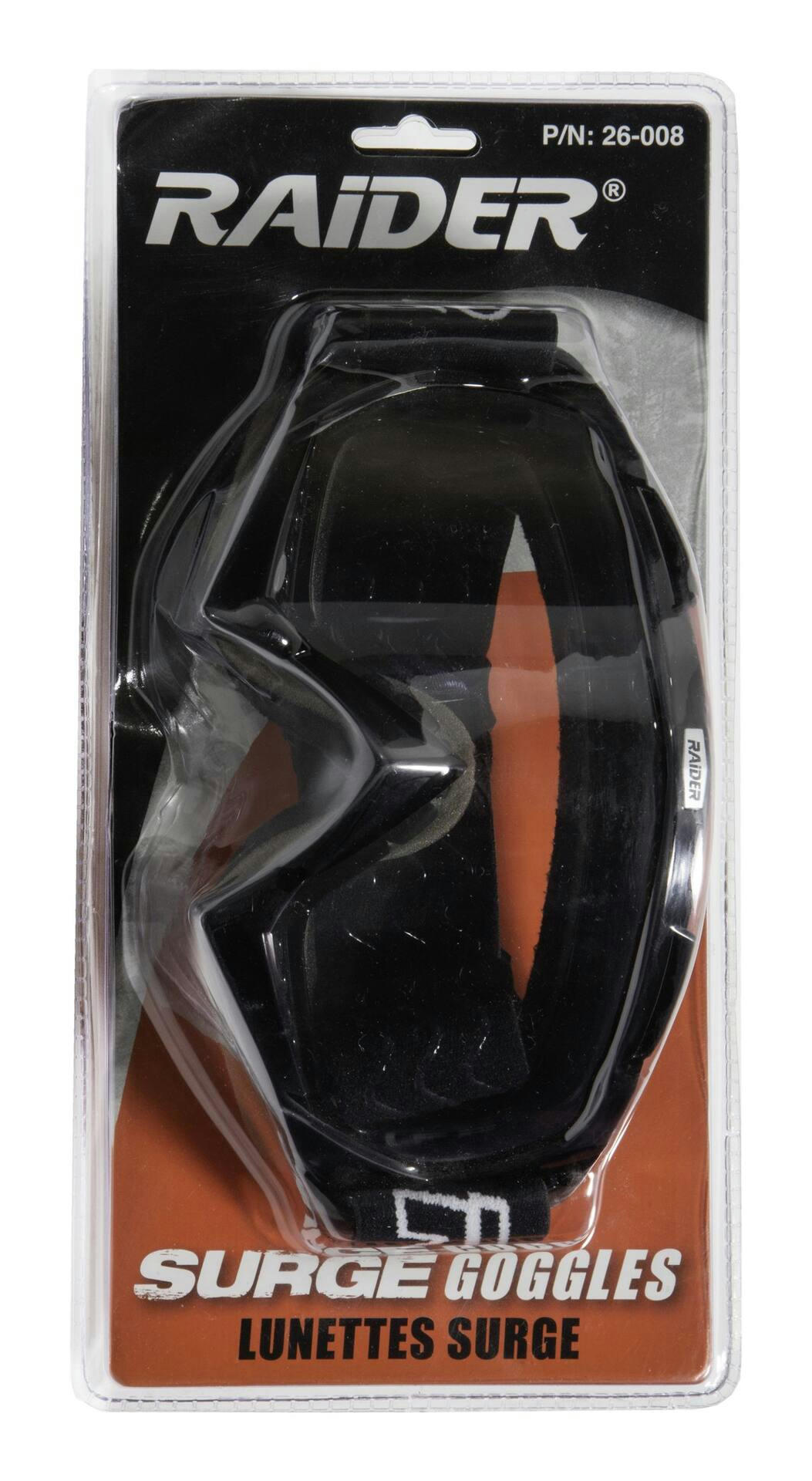 Raider 26-008 Surge Unisex-Adult Anti-Fog Scratch-Resistant Goggles with Dual Lens, Black Frame/Clear