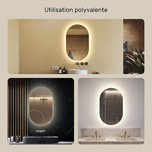 Miroir avec LED Illumination Salle de Bain (50x80cm) LED Lumineux Miroir avec éclairage (TST106) Blanc Neutre 4500K