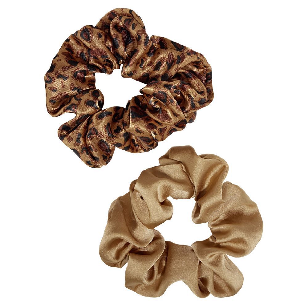 Chouchou motif léopard et uni marron Ø10cm x2