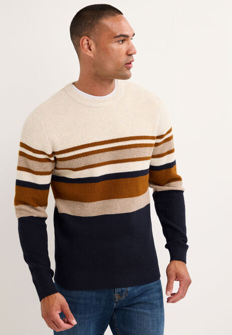 Mens Navy Stripe Knit Jumper