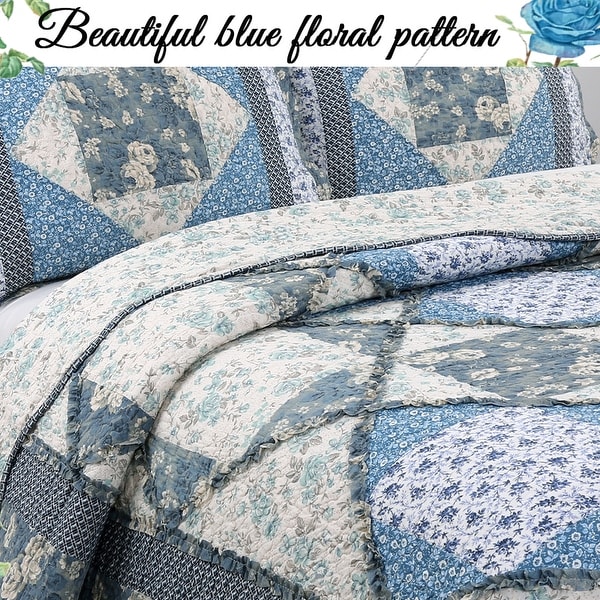 Cozy Line Monique Toile Patchwork 3-piece Reversible Cotton Quilt Set