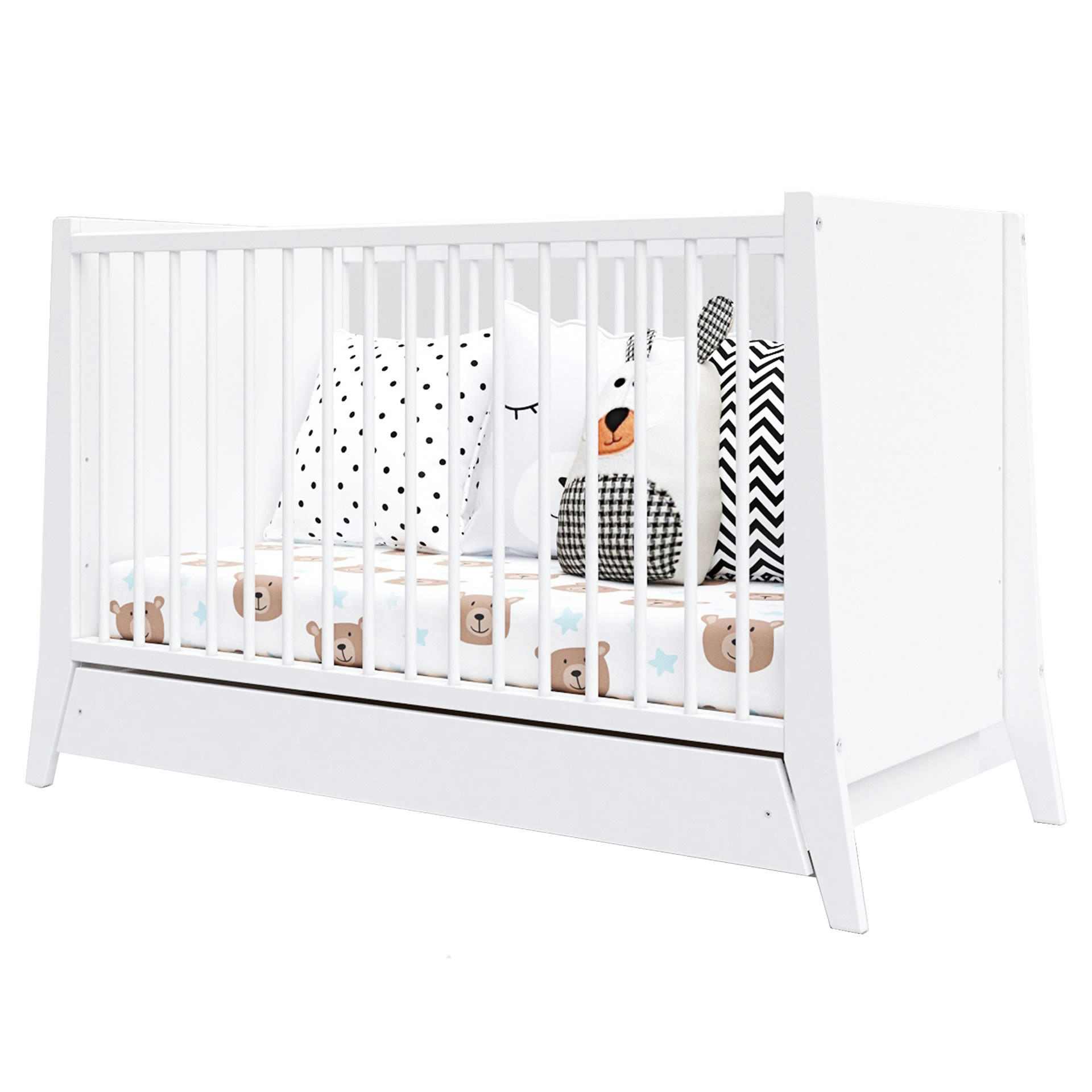 ZOÉ - Lit bébé évolutif en bois blanc avec tiroir - 120x60 cm