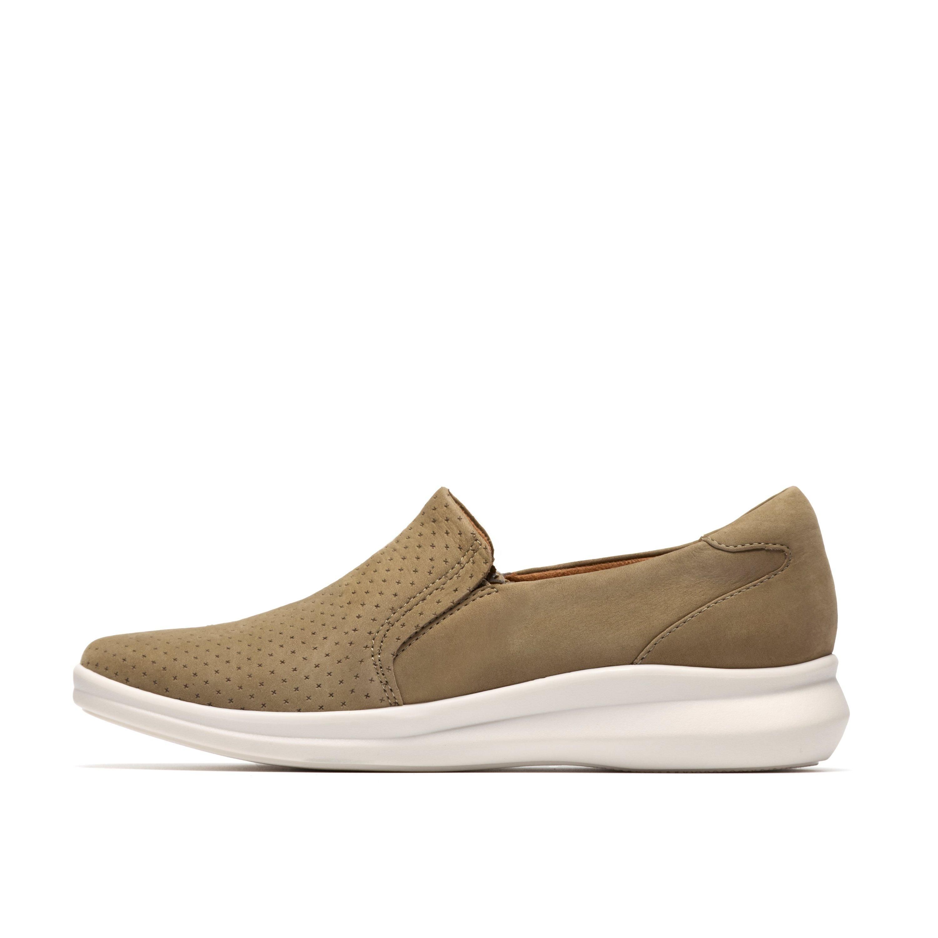 Clarks Lynell Sky Stone Nubuck Slip Ons