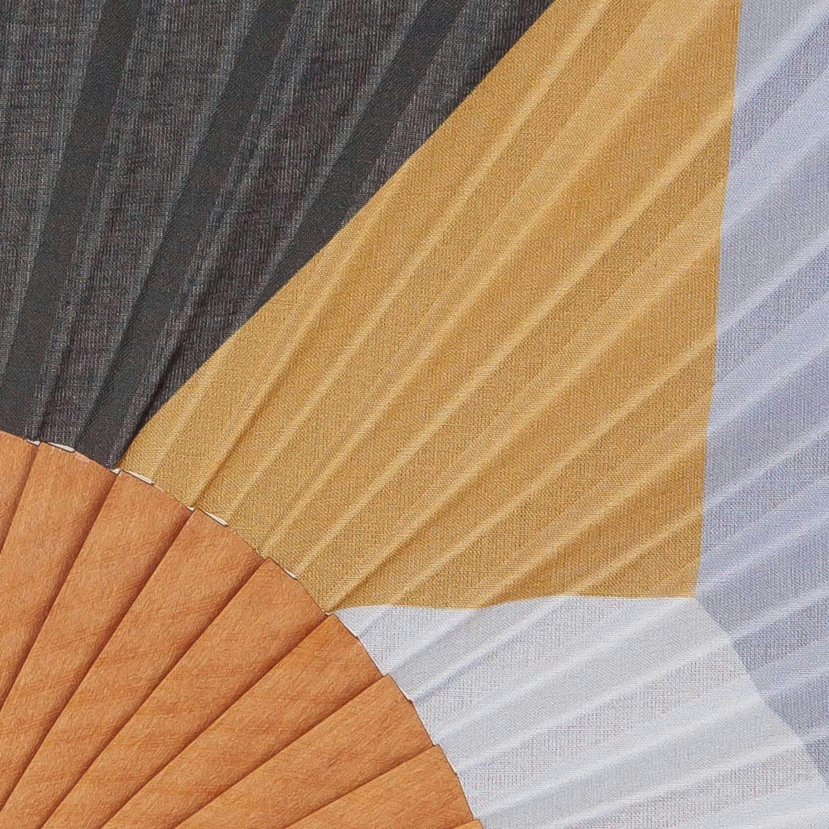 PARADIS - Éventail en bois de merisier et coton imprimé graphique noir