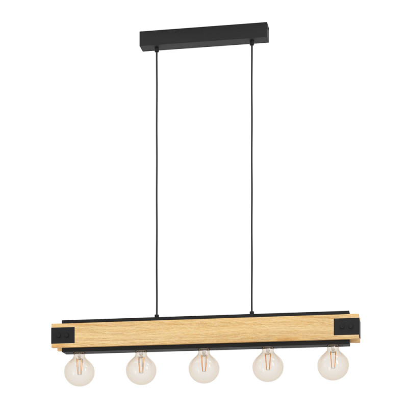 Suspension Layham noir et bois clair E27 4 x 60 W EGLO