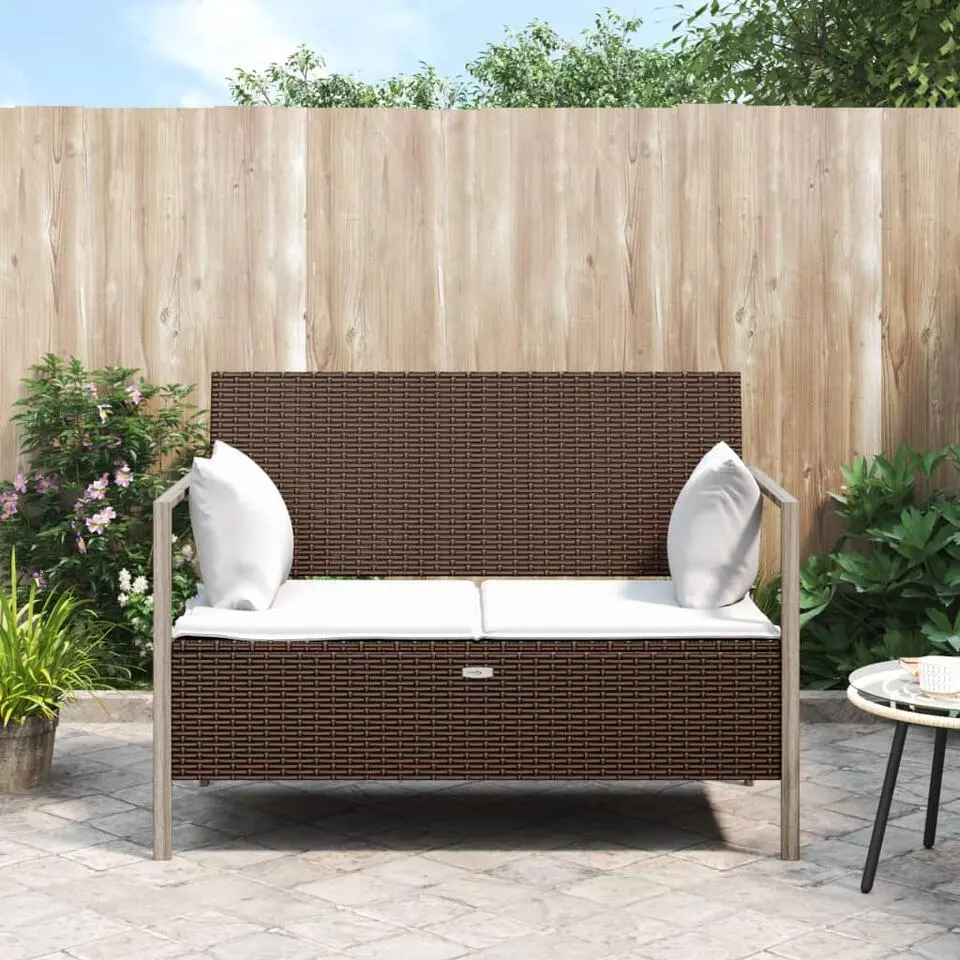 vidaXL - 2-zits Tuinbank met kussens - Bruin - Poly rattan - 112x59x82.5 cm