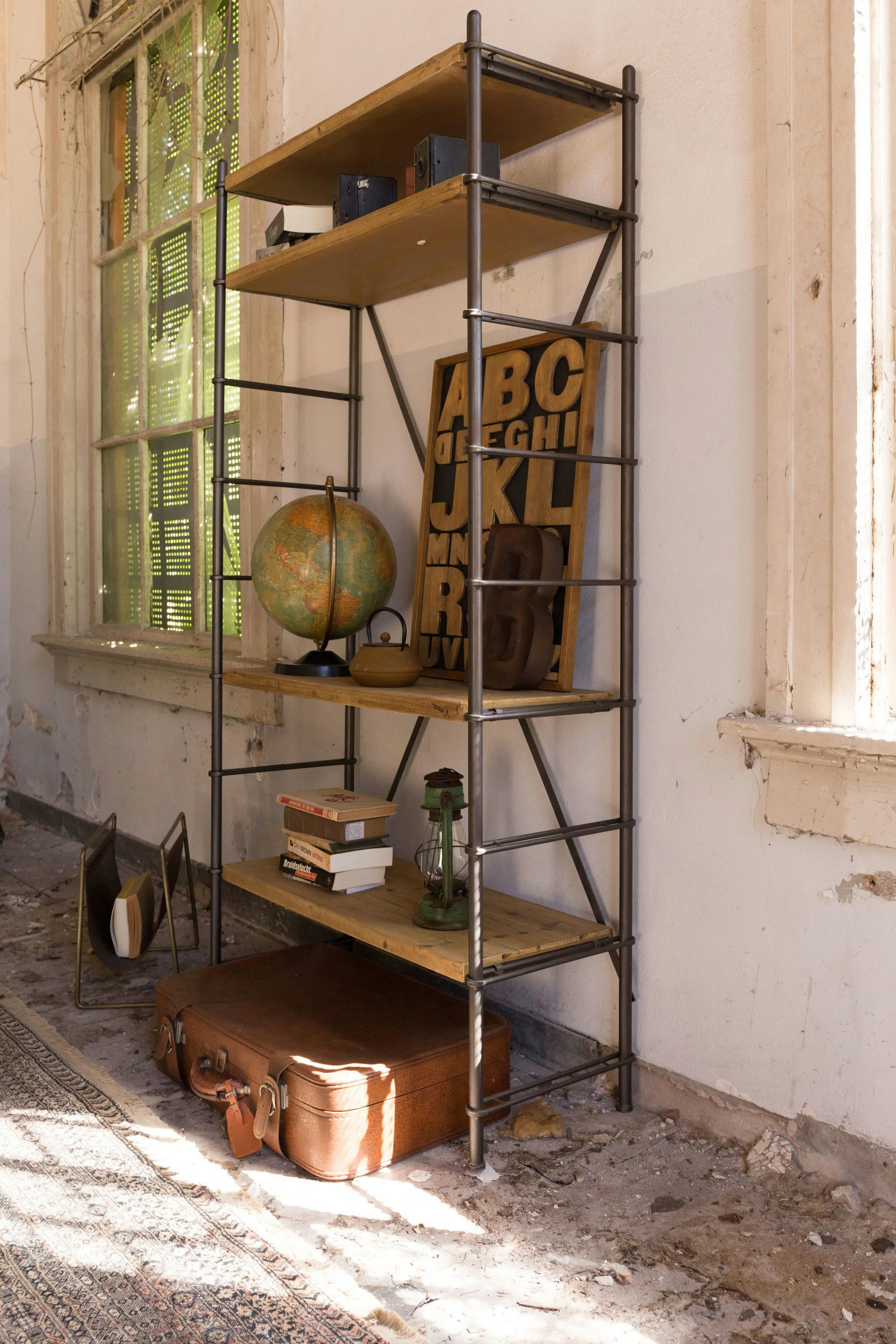 IRON - Etagère en métal et bois beige