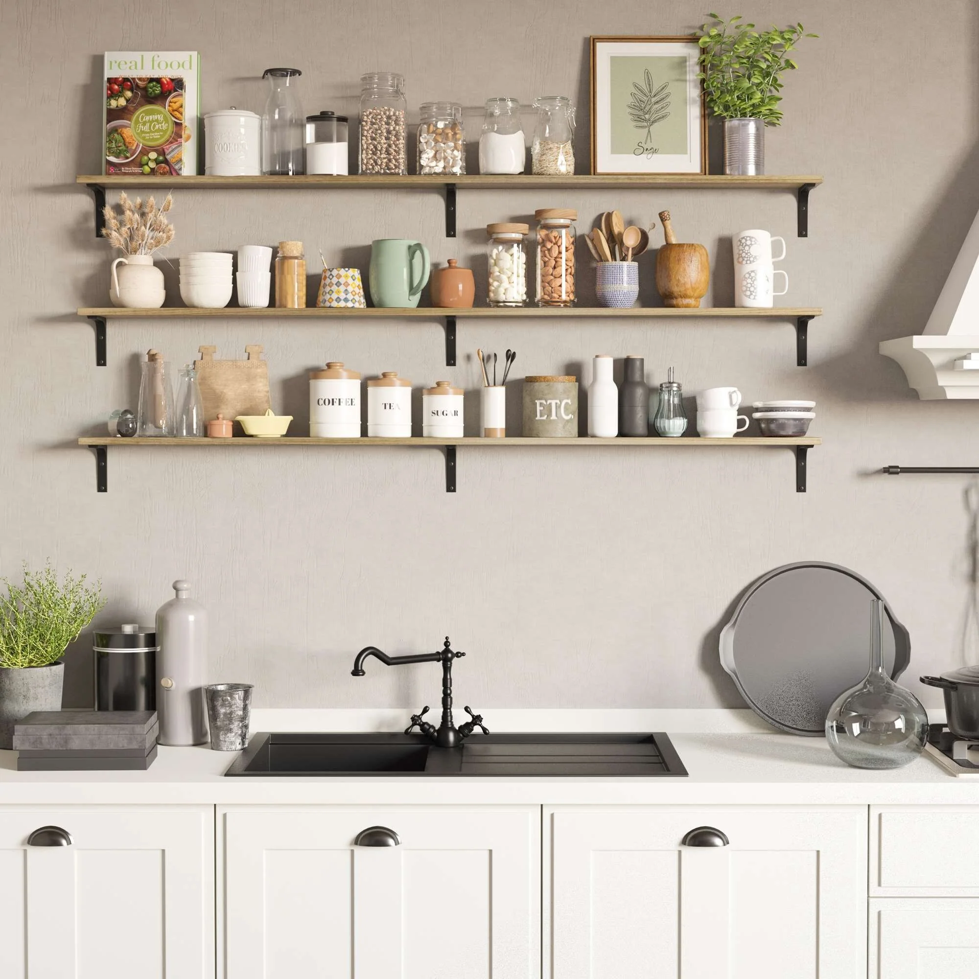 Wallniture Nola 60 Inch Long Floating Bookshelf, Wooden Shelf for Wall, Kitchen and Office Decor, Farmhouse & Boho Decor, 3 Pcs