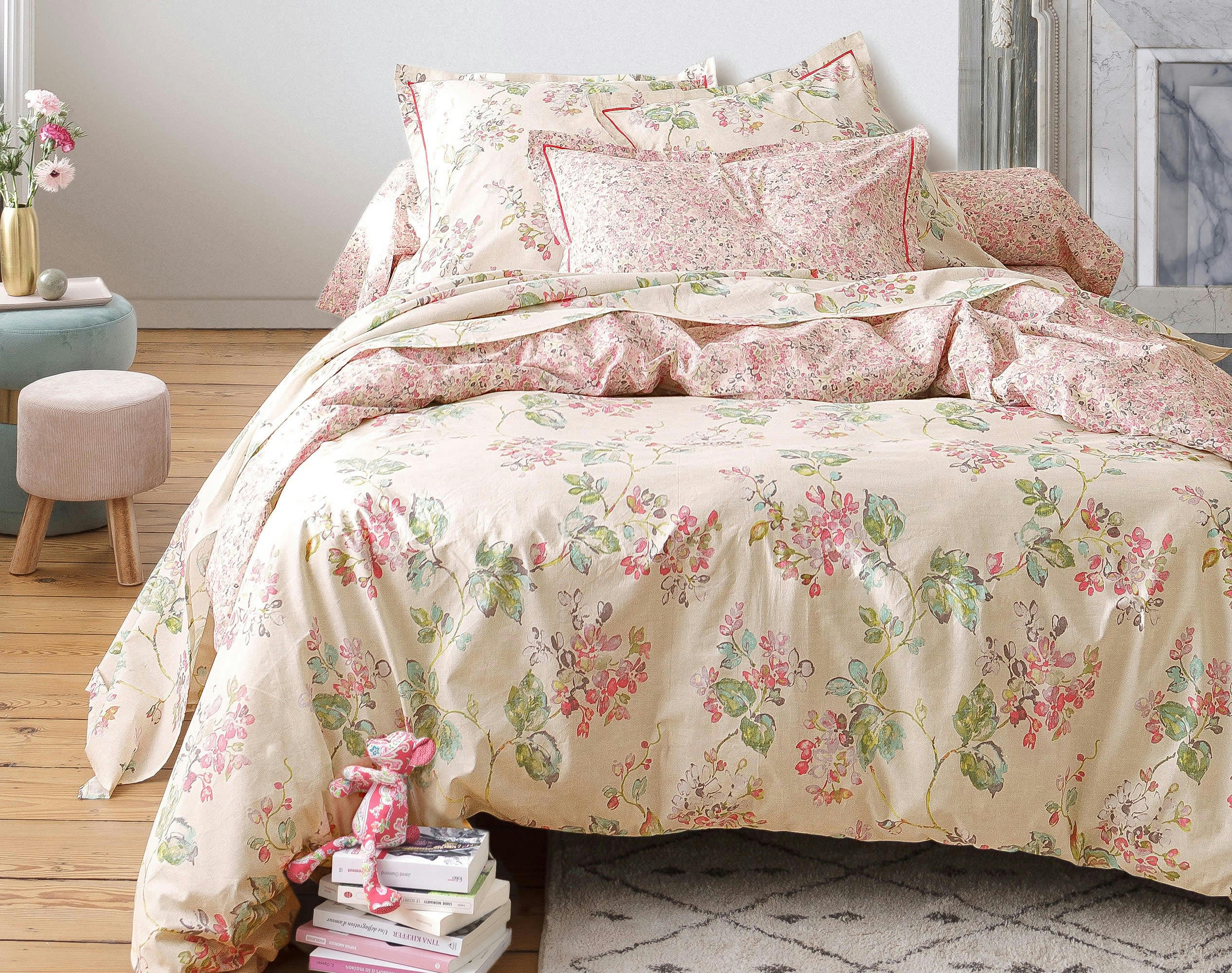 ADENA - Housse de couette 140x200 en coton rose