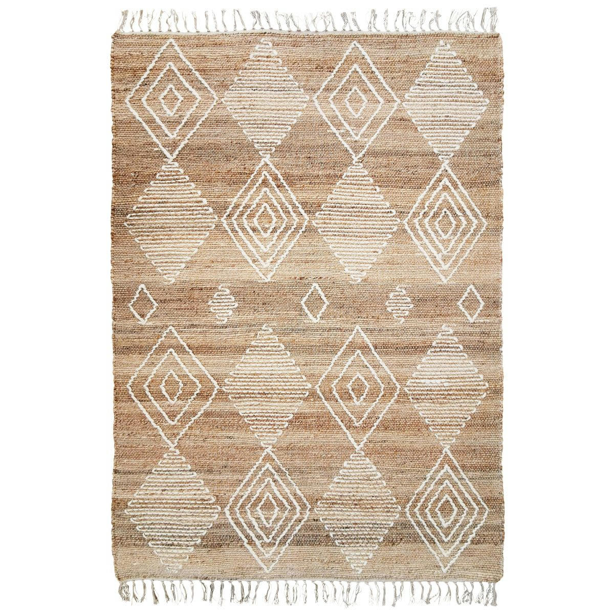 PRIMI - Tapis en chanvre avec motifs losanges en laine épaisse naturel 160x230