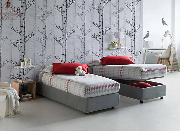Lit simple Laura, Lit coffre avec revêtement en tissu, 100% Made in Italy, Ouverture frontale, adapté pour matelas 90x200 cm, Gris