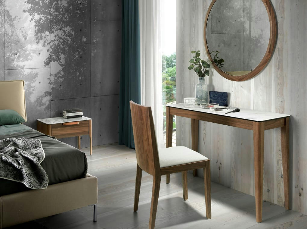 - Console en effet bois noyer et porcelaine blanc