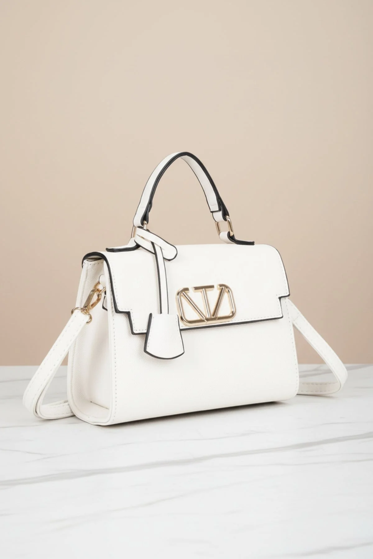 White Grab Handle Flap Bag