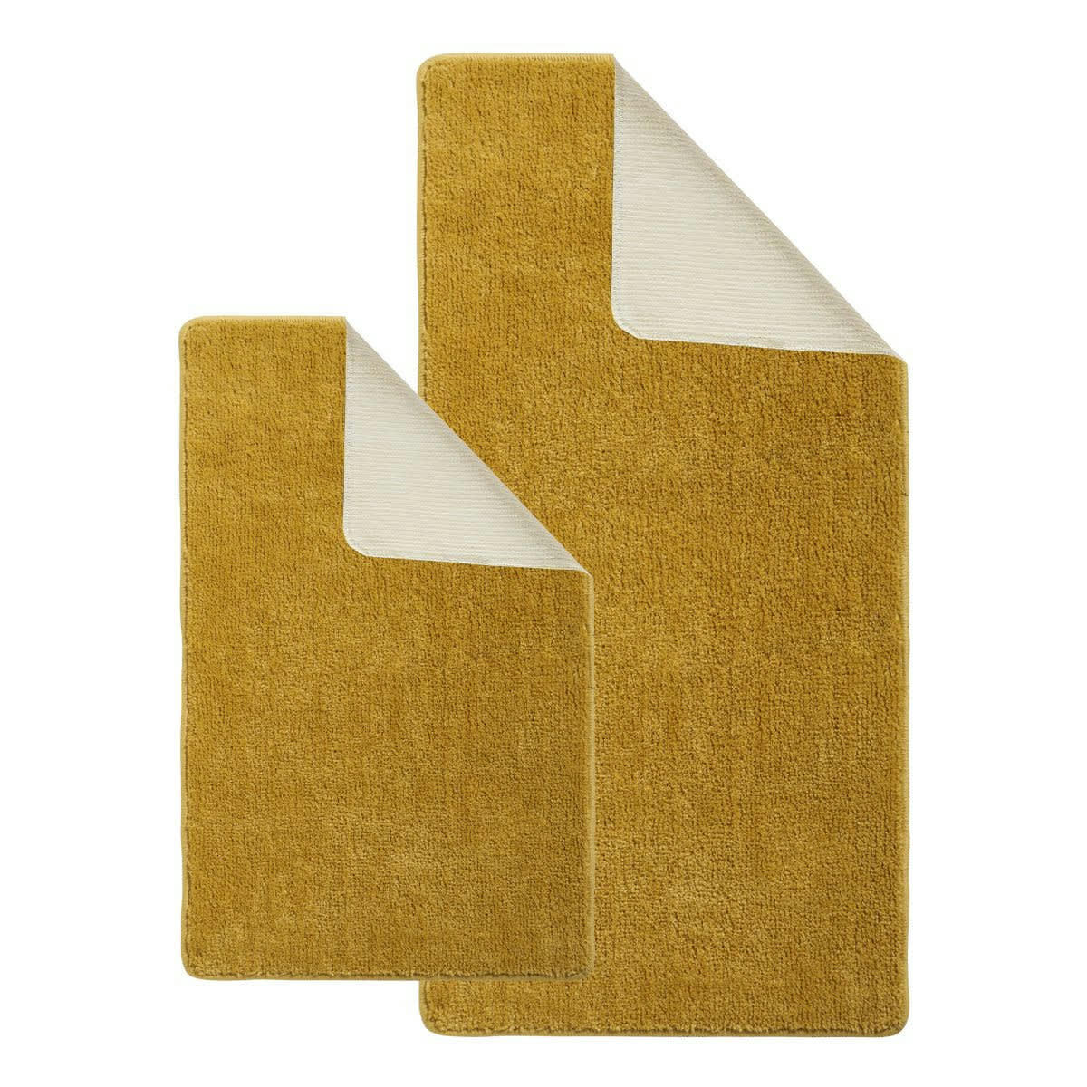 POLYNESIE - Lot de 2 tapis de bain polyester  60x120cm + 50x80cm 60x120cm jaune