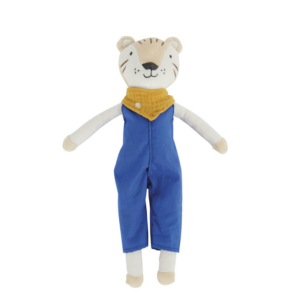 - Peluche bébé tigre bleu, jaune, beige et blanc