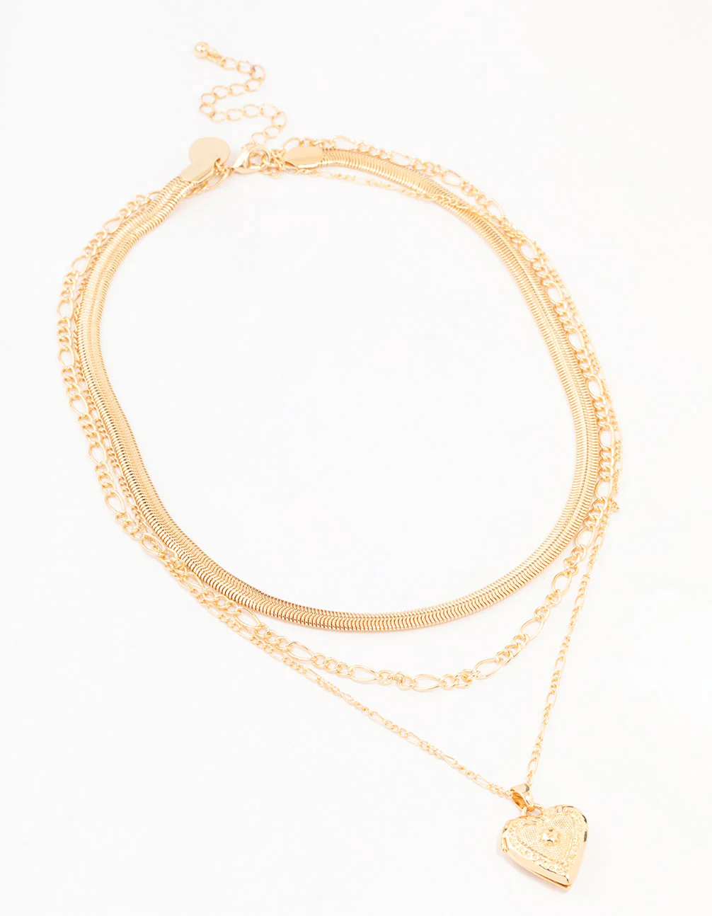 Gold Figaro Heart Locket Necklace