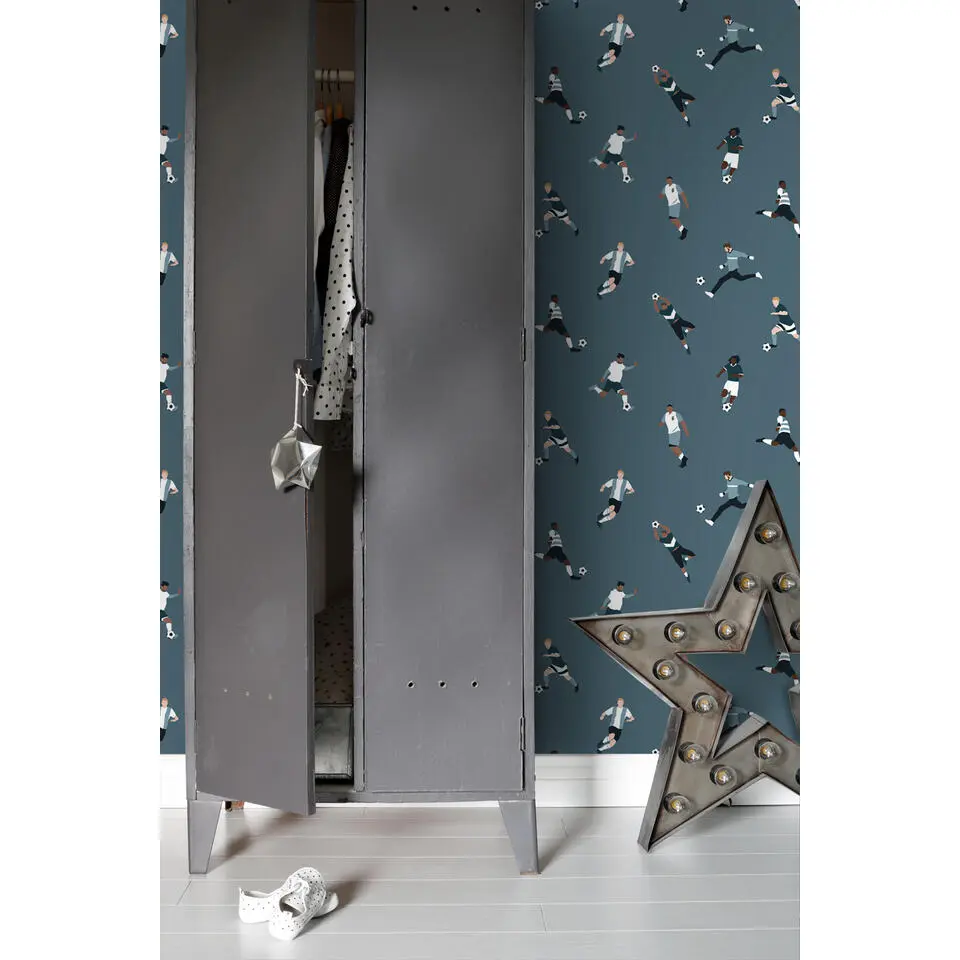 ESTAhome behang voetbalspelers donkerblauw - 50 x 900 cm
