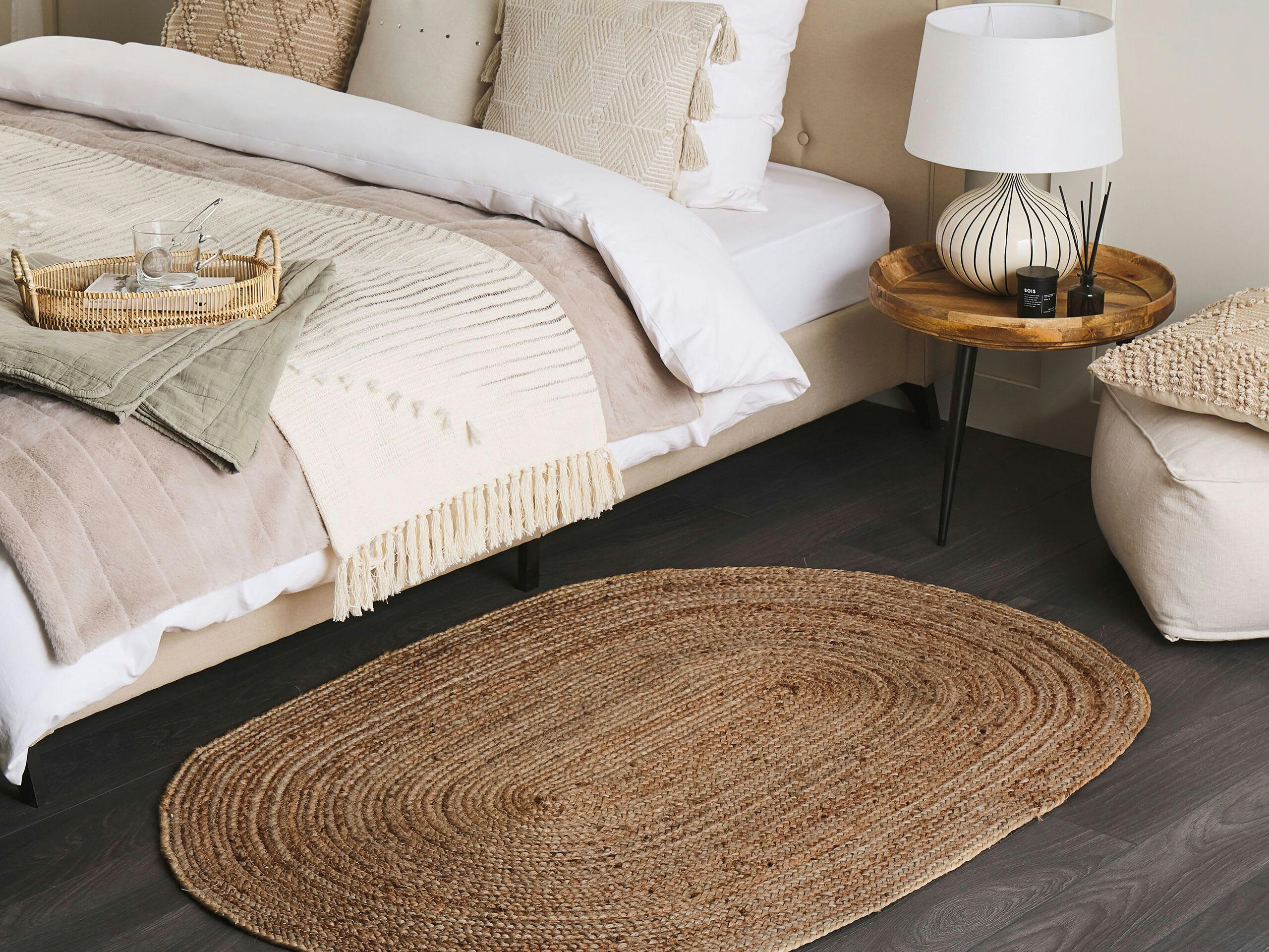 DEMIRCI - Tapis en tissu beige 150x100cm