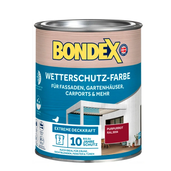 Wetterschutzfarbe, purpurrot, 0,75 Liter