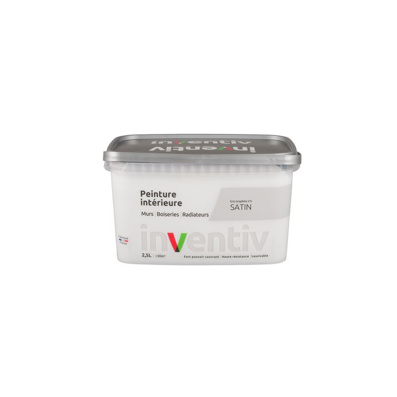 Peinture pour mur boiserie radiateur Gris Graphite n°5 satiné 2,5 L INVENTIV