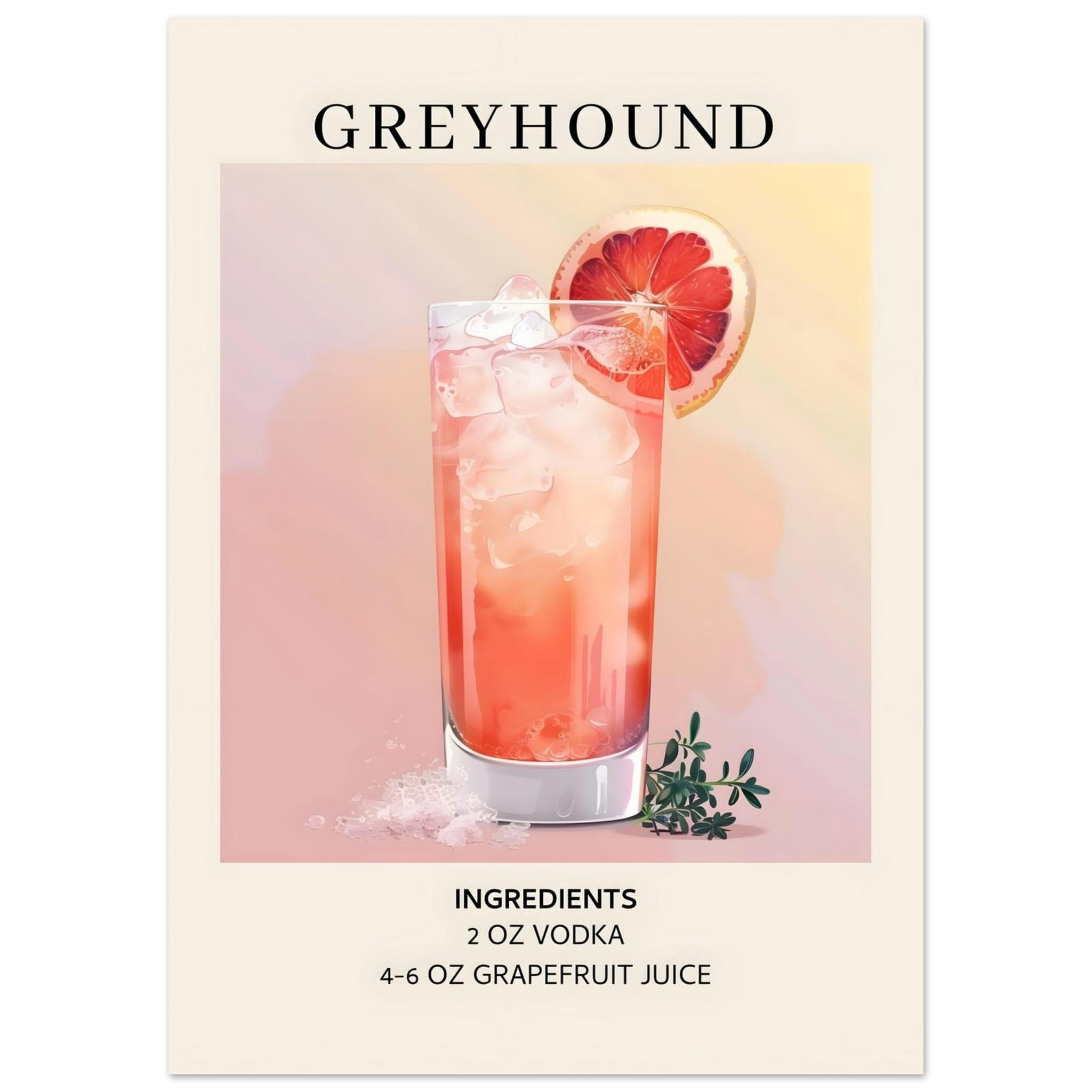 Artfulprints Poster Greyhound cocktail - Ingrediënten  - 50x70 cm - Roze