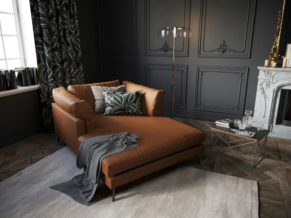 CAMILLE - Méridienne 1 place en cuir marron