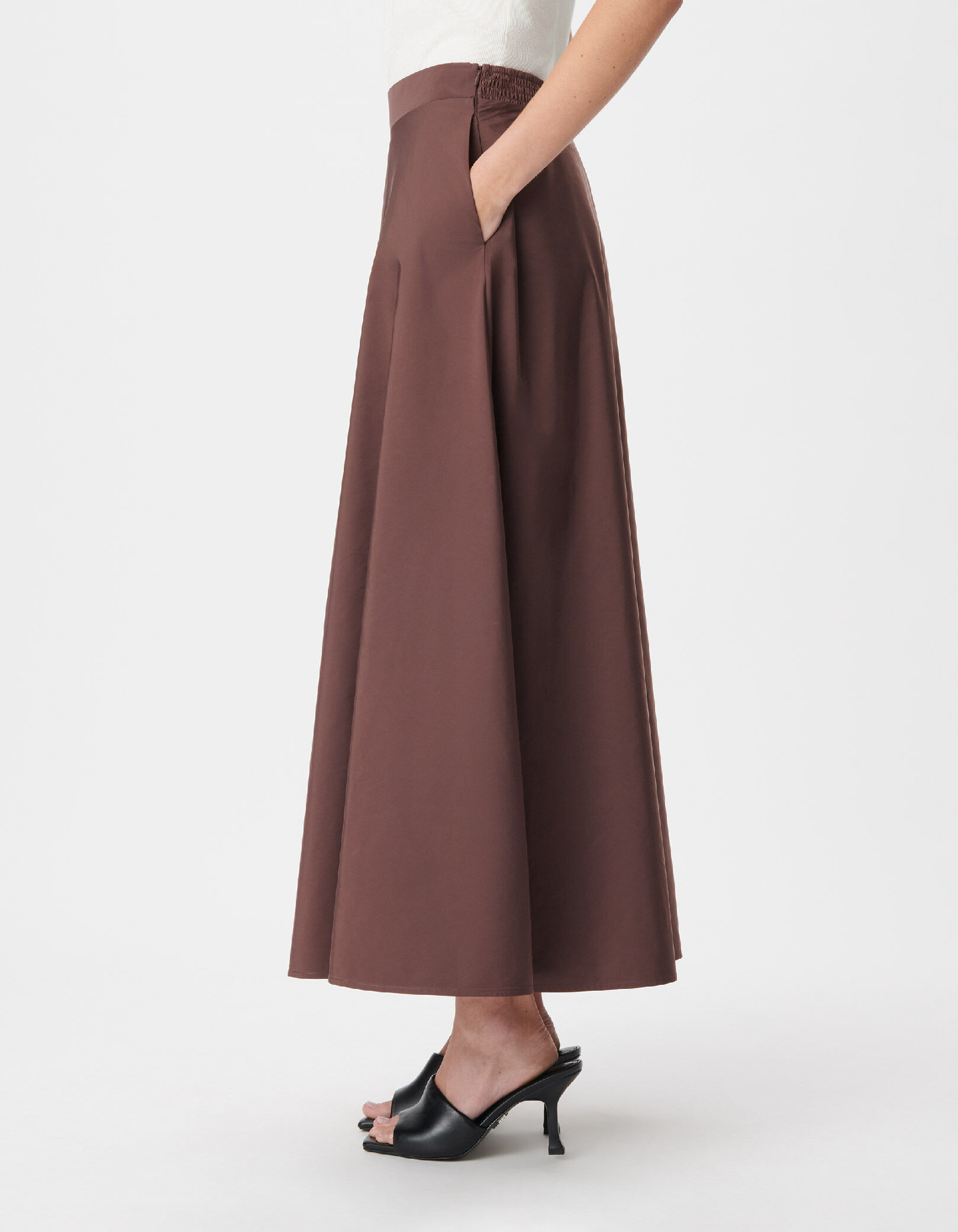 Jupe longue marron en taffetas pour femme
