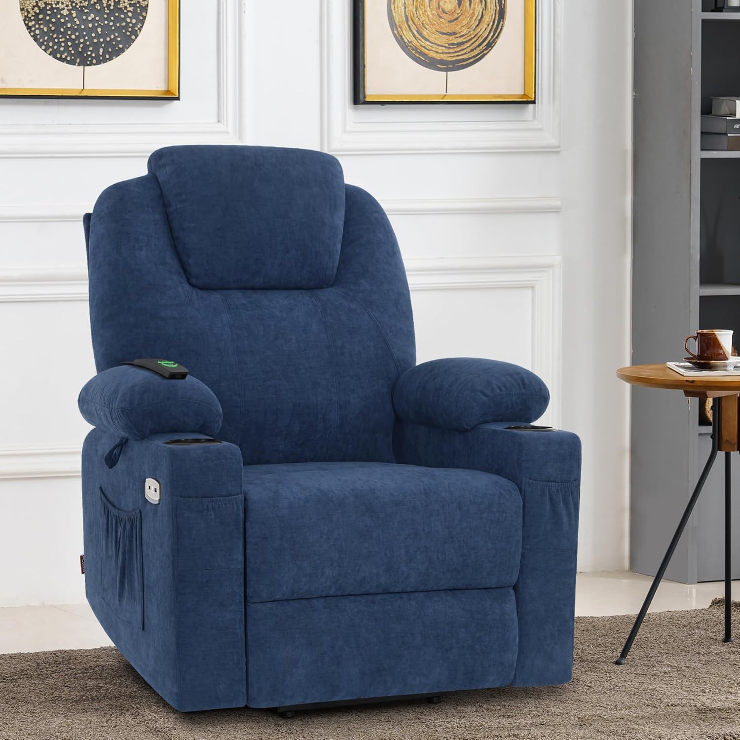 MCombo Power Lift Recliner Chair for Elderly, Lift Chair with Heat and Massage, USB&Type C Ports, Extended Footrest, Cup Holders, Fabric 7040 (Medium, Admiral)