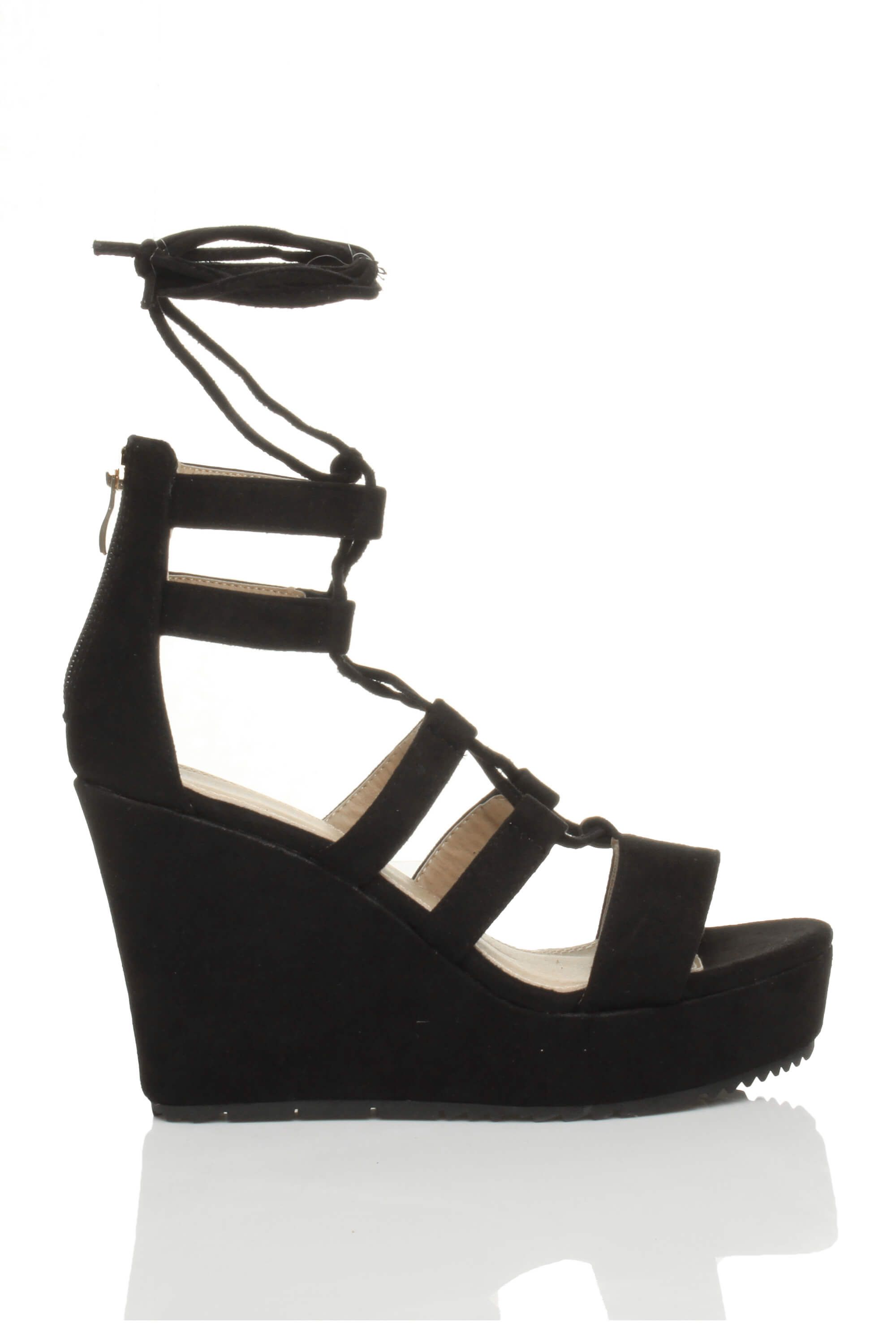 AJVANI High Wedge Lace Up Ghillie Strappy Platform Sandals