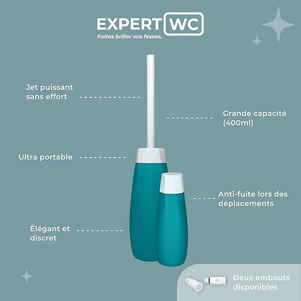 Bidet Portable Japonais pour Toilette Intime - 2 embouts ajustables - Marque Française - 400 ml - Douchette de Voyage - Expert WC