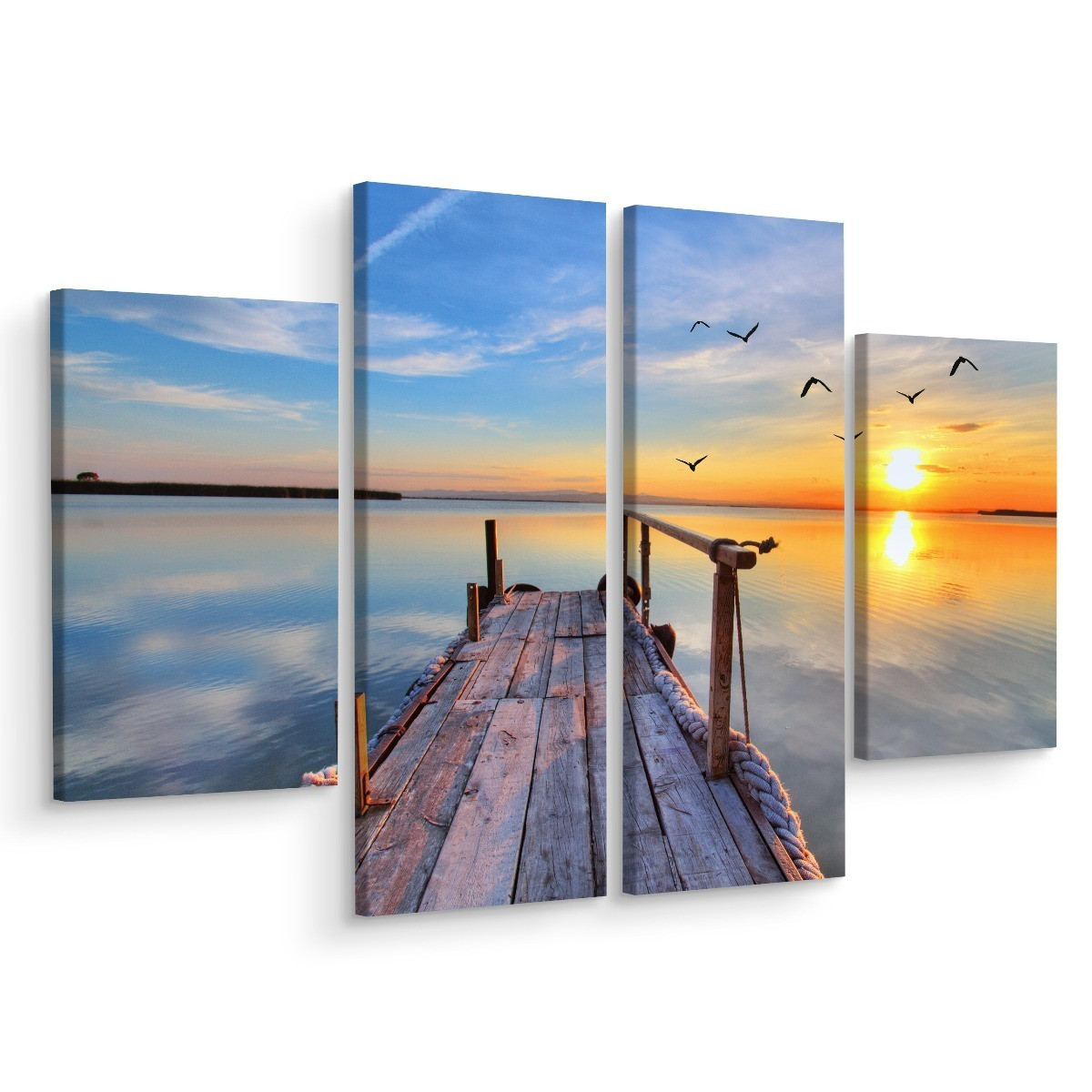 Obraz 4-Częściowy JEZIORO Zachód Ptaki 3D 80x60cm