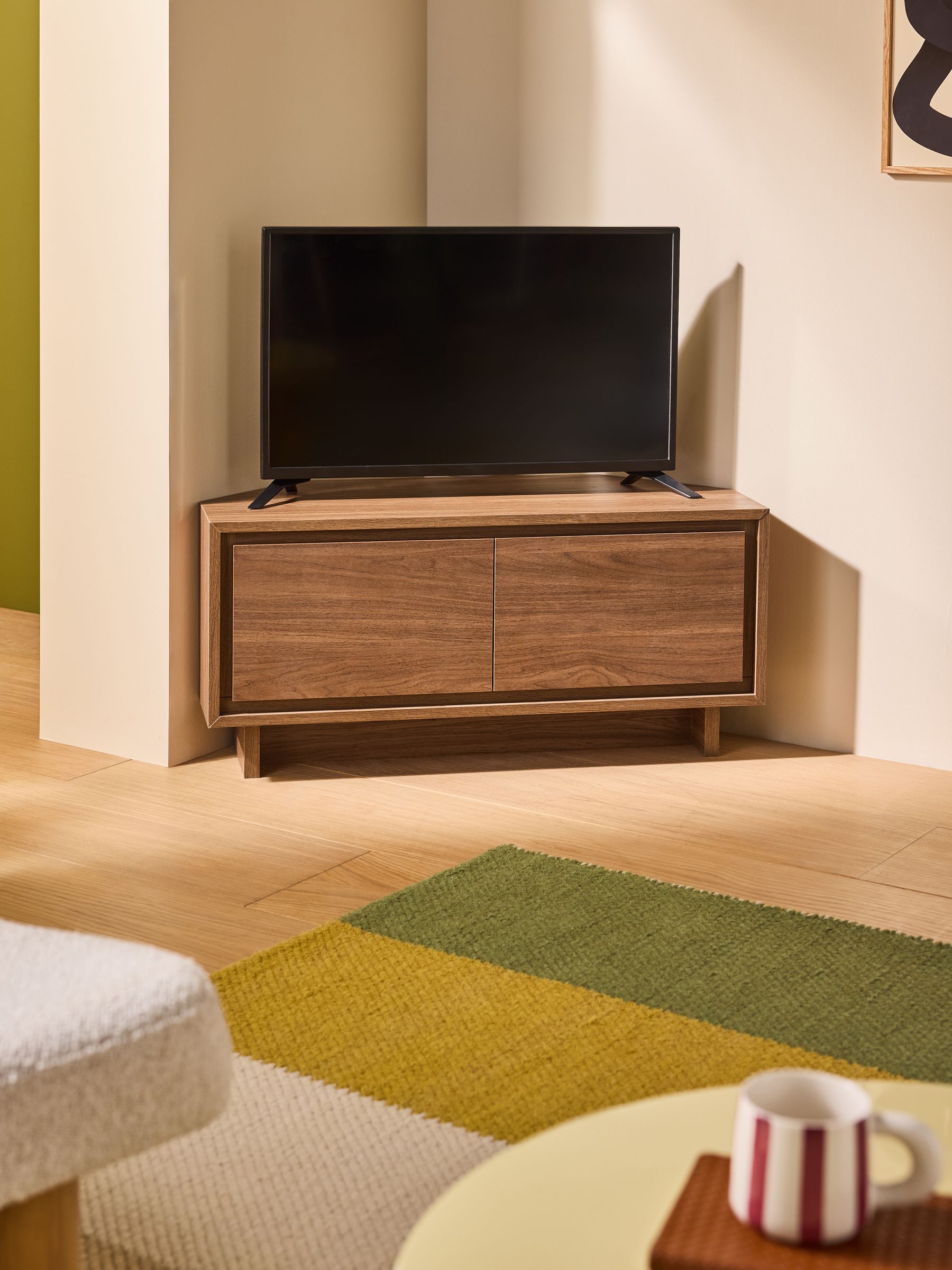 Kaci Corner Up to 50 Inch TV Unit in Dark Walnut Effect