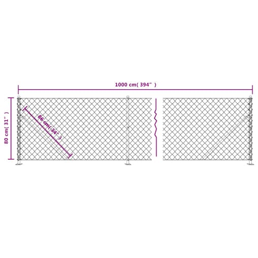 NNEVL Chain Link Fence with Flange Green 0.8x10 m