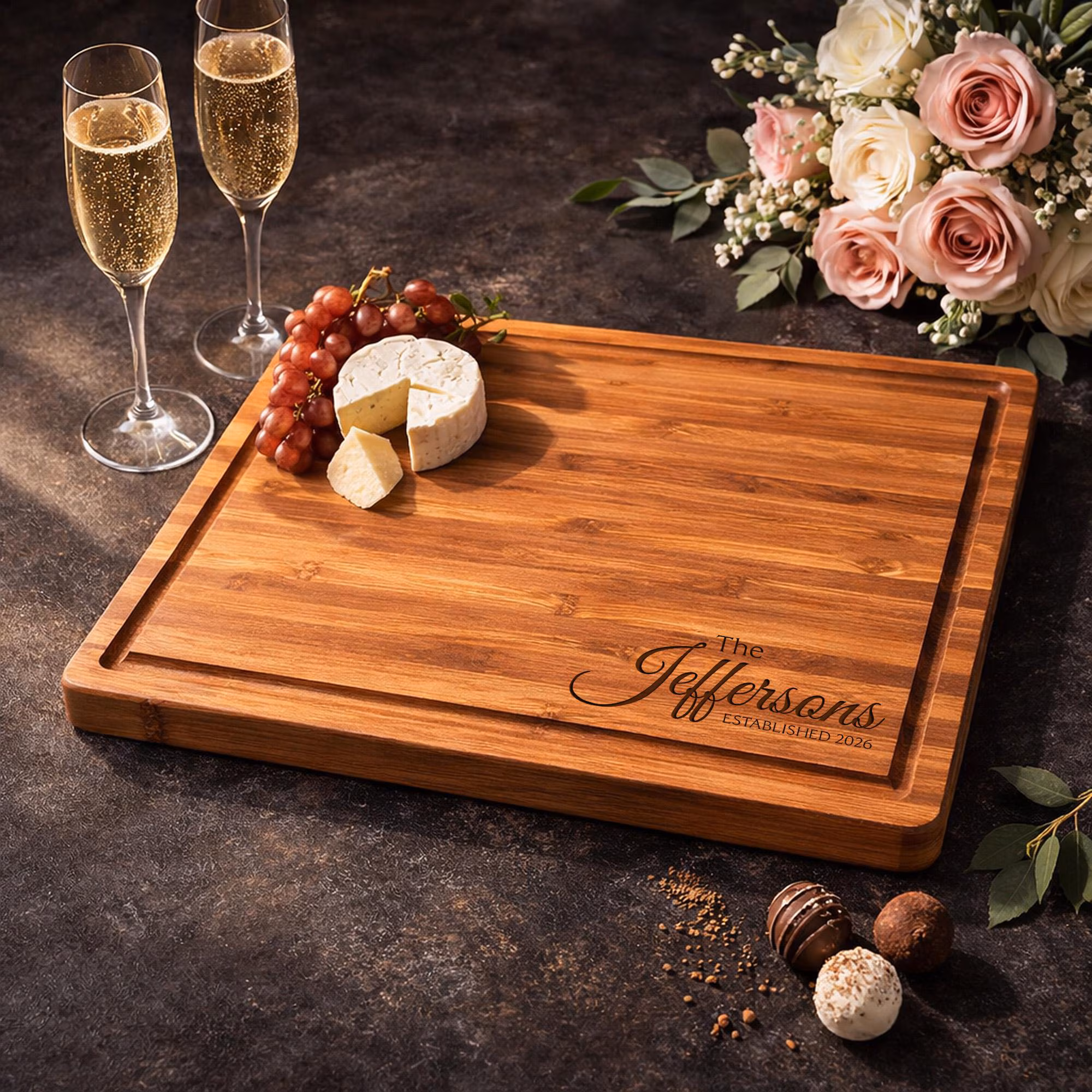 Personalized Cutting Board, Wedding Gift, Engraved Bamboo Charcuterie Board, Custom Couple Gift, Anniversary Bridal Shower,Housewarming Gift