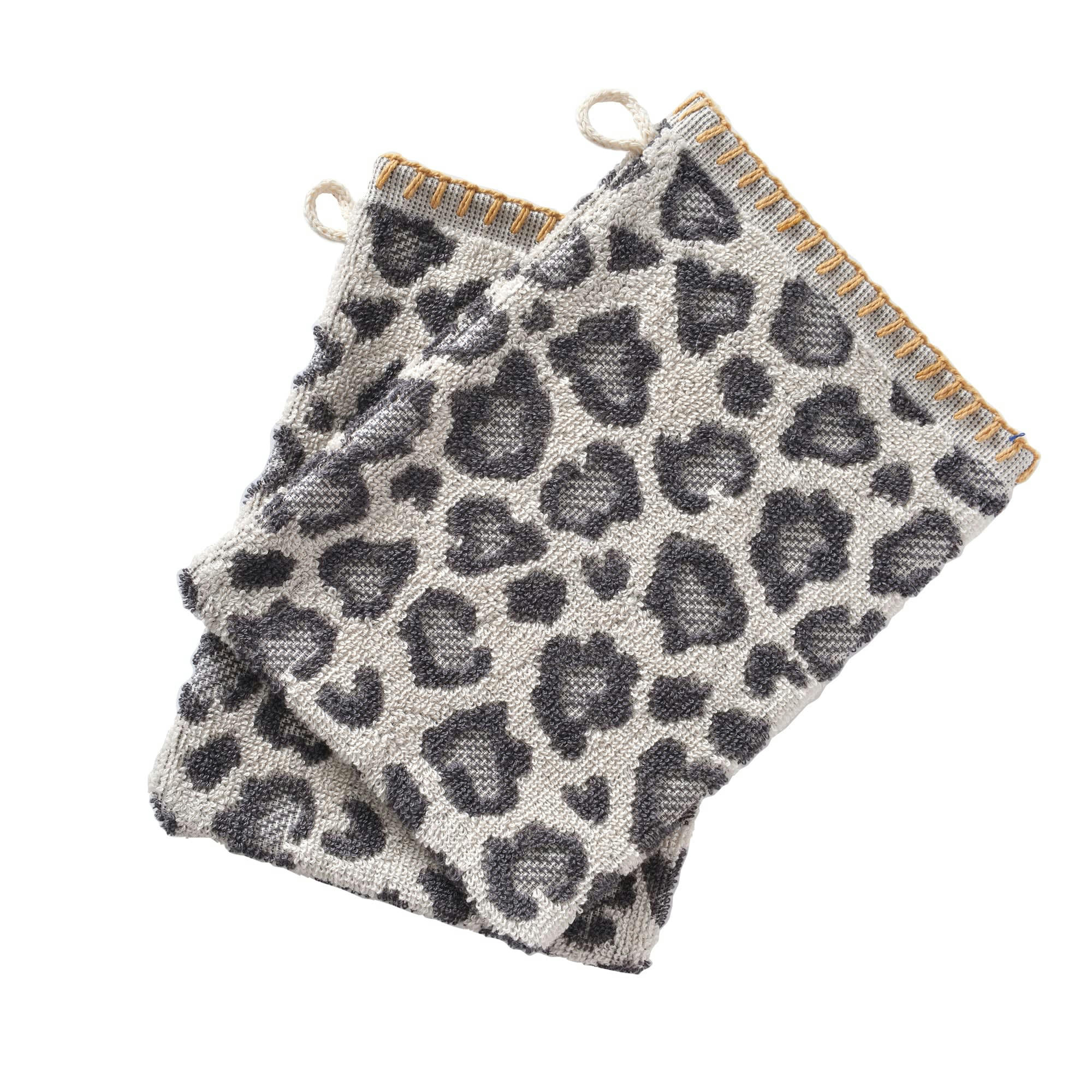 FAUVE - Lot de 2 gants de toilette motif léopard beige 15x22 en coton