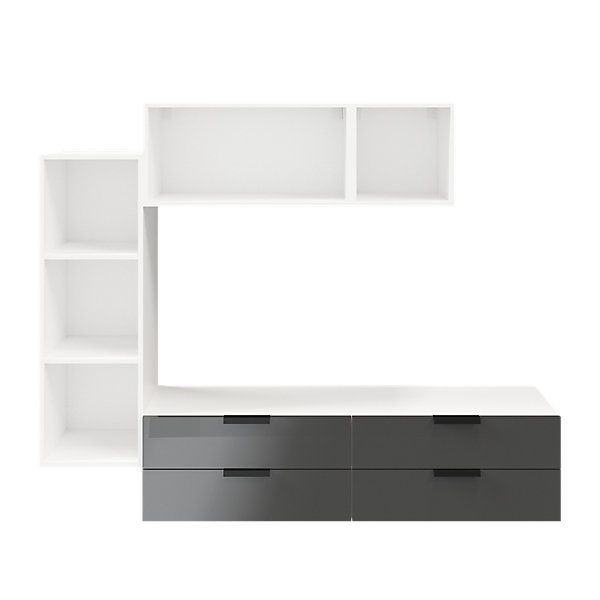 Meuble TV 4 tiroirs blanc et anthracite brillant GoodHome Atomia H. 150 x L. 225 x P. 37 cm