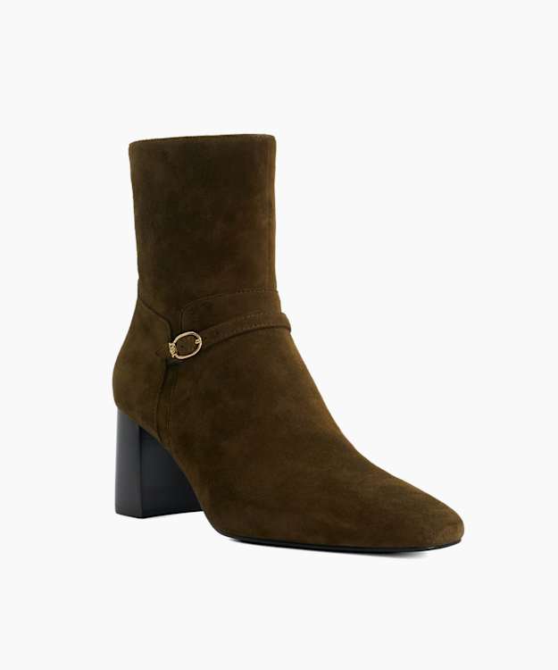 Ollen Khaki - Suede Heeled Ankle Boots