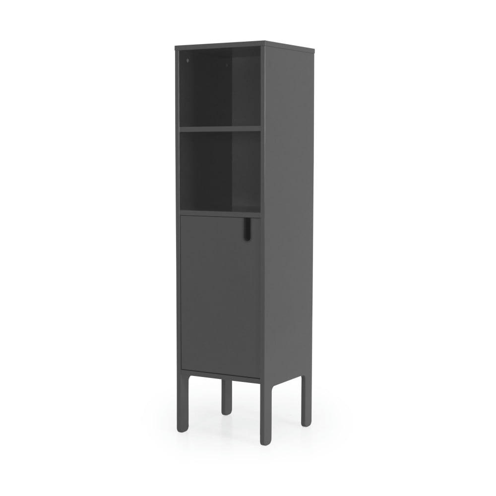 UNO - Colonne de rangement en bois 1 porte 2 niches H152cm gris anthracite