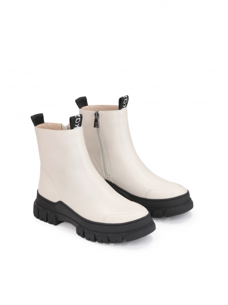 Ladies’ black and white leather ankle boots