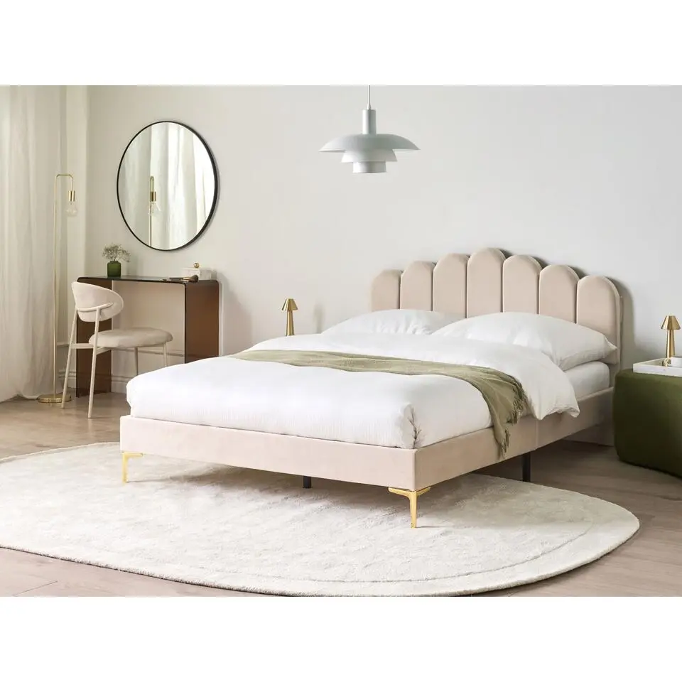SAUVIAN - Bed - Beige - 140 x 200 cm - Fluweel