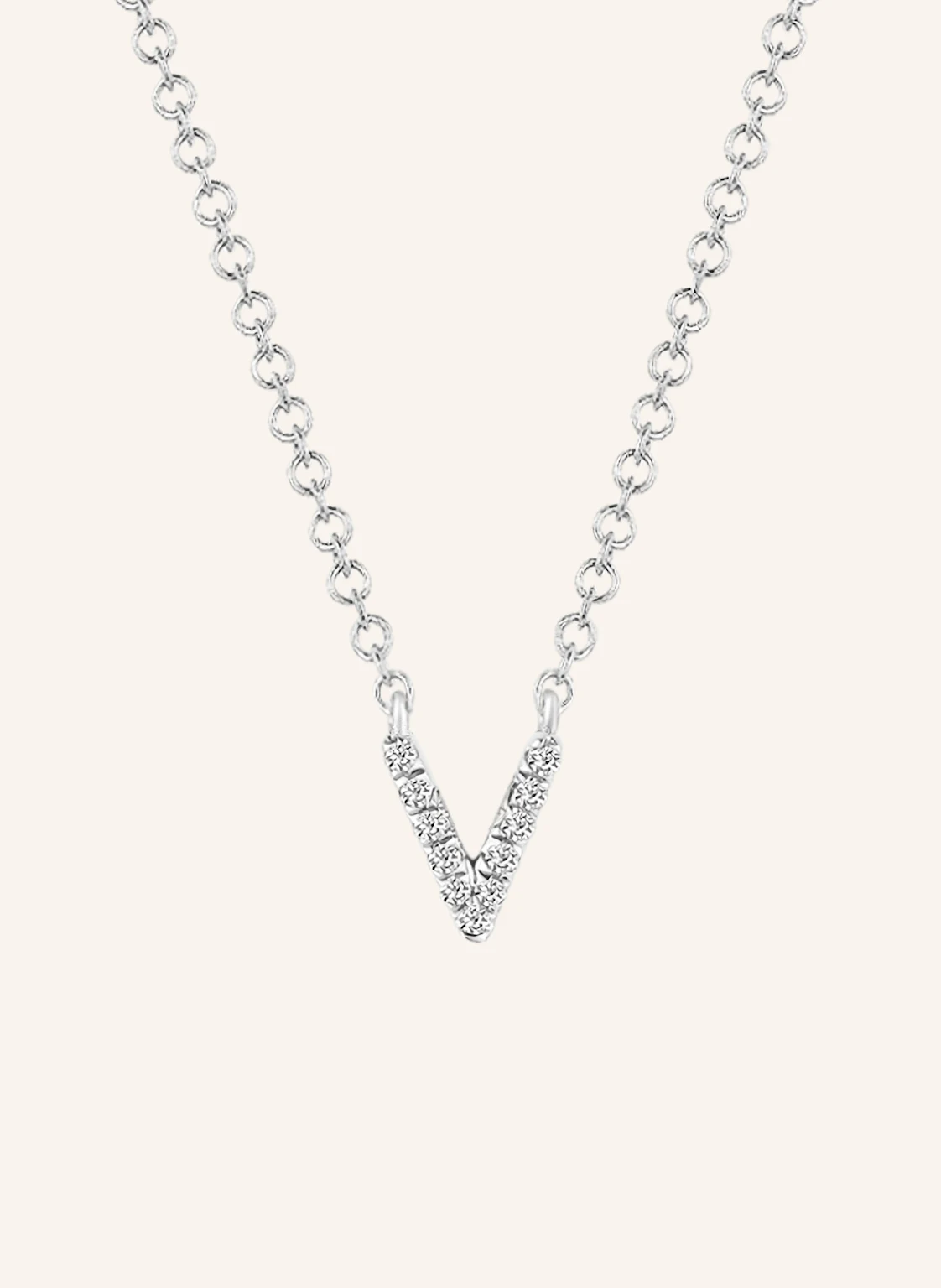 Leaf INITIALIEN Halskette „V“ aus 14 Karat Weißgold mit Diamanten