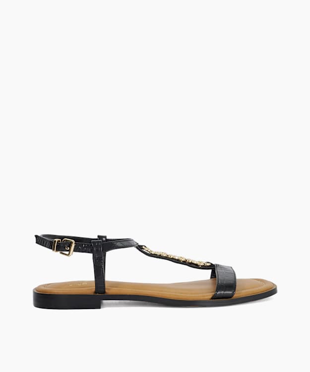 Lollipops Black - Leather Chain Detail Open Toe Sandals