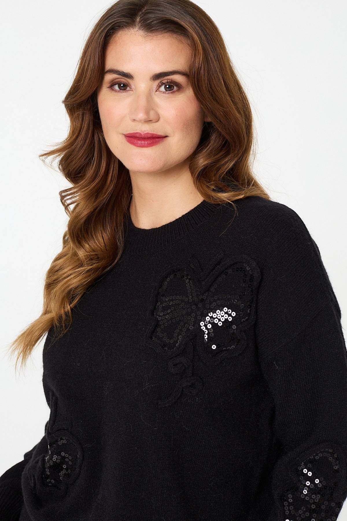 Izabel London Sequin Butterfly Detail Relaxed Jumper