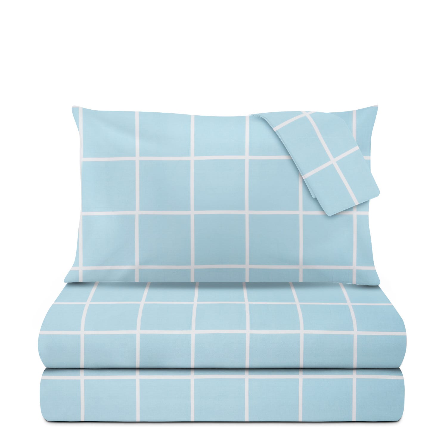 Completo letto matrimoniale policotone quadrotti azzurro