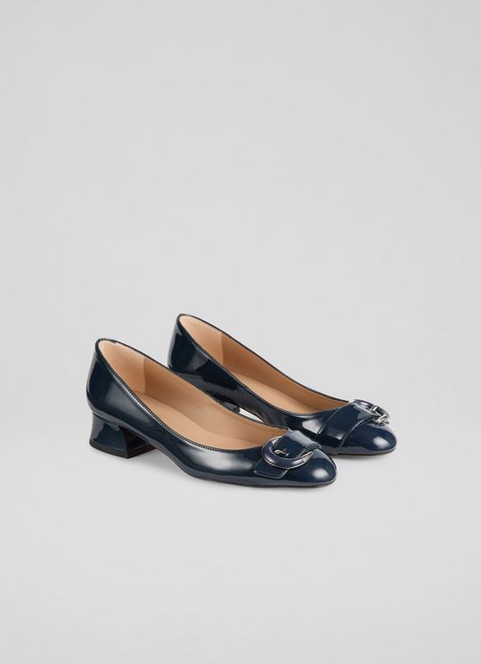 Cici Blue Patent Casual Resin Buckle Courts