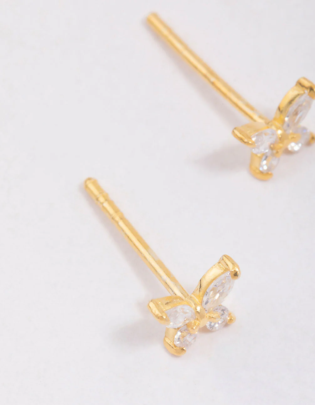 Gold Plated Sterling Silver Cubic Zirconia Butterfly Stud Earrings